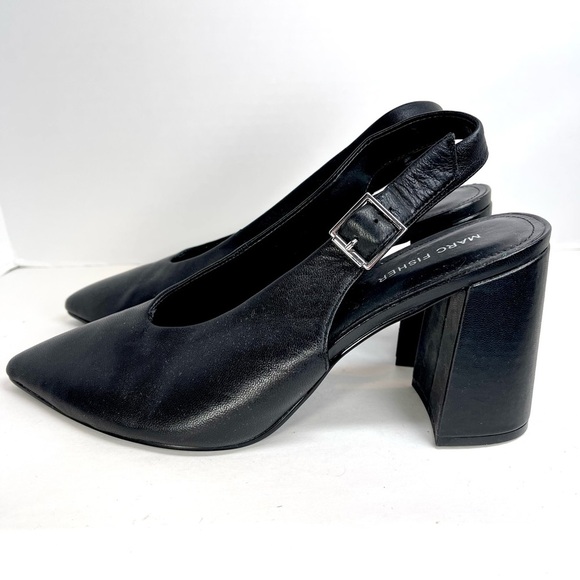 Marc Fisher Women’s Black Leather Slingback Pointed Toe Block Heels Size 10M‎ - Picture 4 of 10